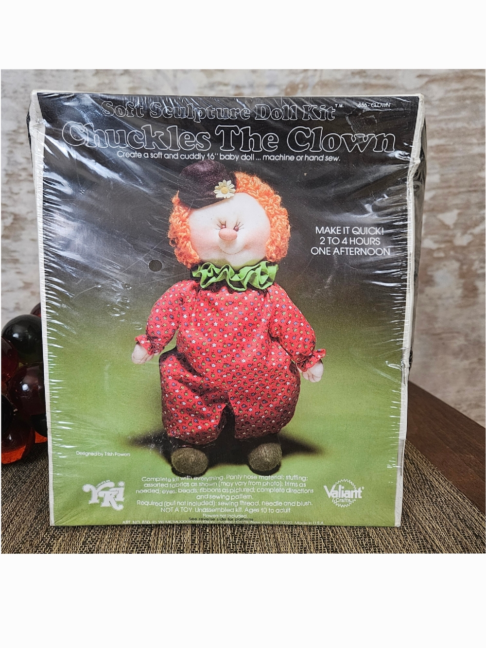 Vintage Sewing Kit 1980s Chuckles the Clown 16" Baby Doll Soft Sculpture - Picture 4 of 11
